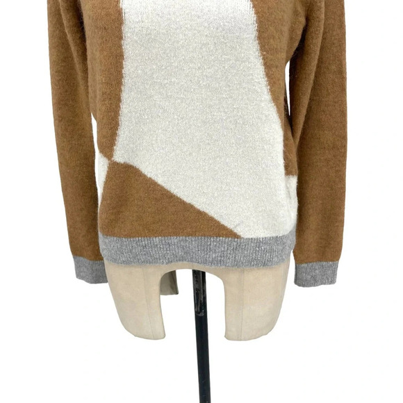 Sita Murt Tricolor Tan Cream Gray Boat Neck Alpaca Blend Sweater Size 40 / US 6 - Picture 3 of 9